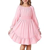 JiAmy Girls Dresses Kids Fall Long Sleeve Smocked Ruffle Tiered Off Shoulder Dress