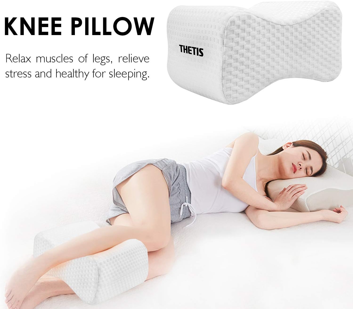 THETIS Homes Knee Pillow for Side Sleeper Leg Pillow for Sciatic Nerve Pain Relief, Back, Hip, Pregnancy and Spine Alignment - Memory Foam Orthopedic Legacy Leg Pillow with Washable Cover: Home & Kitchen