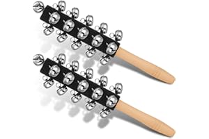 KYMQLYW 2 Pcs Christmas Hand Jingle Bells Wooden Handle Sleigh Bells Christmas Stick Jingle Bells Shaker Rattle Musical Percussion Handheld Bells Holiday Xmas Gifts (Black)