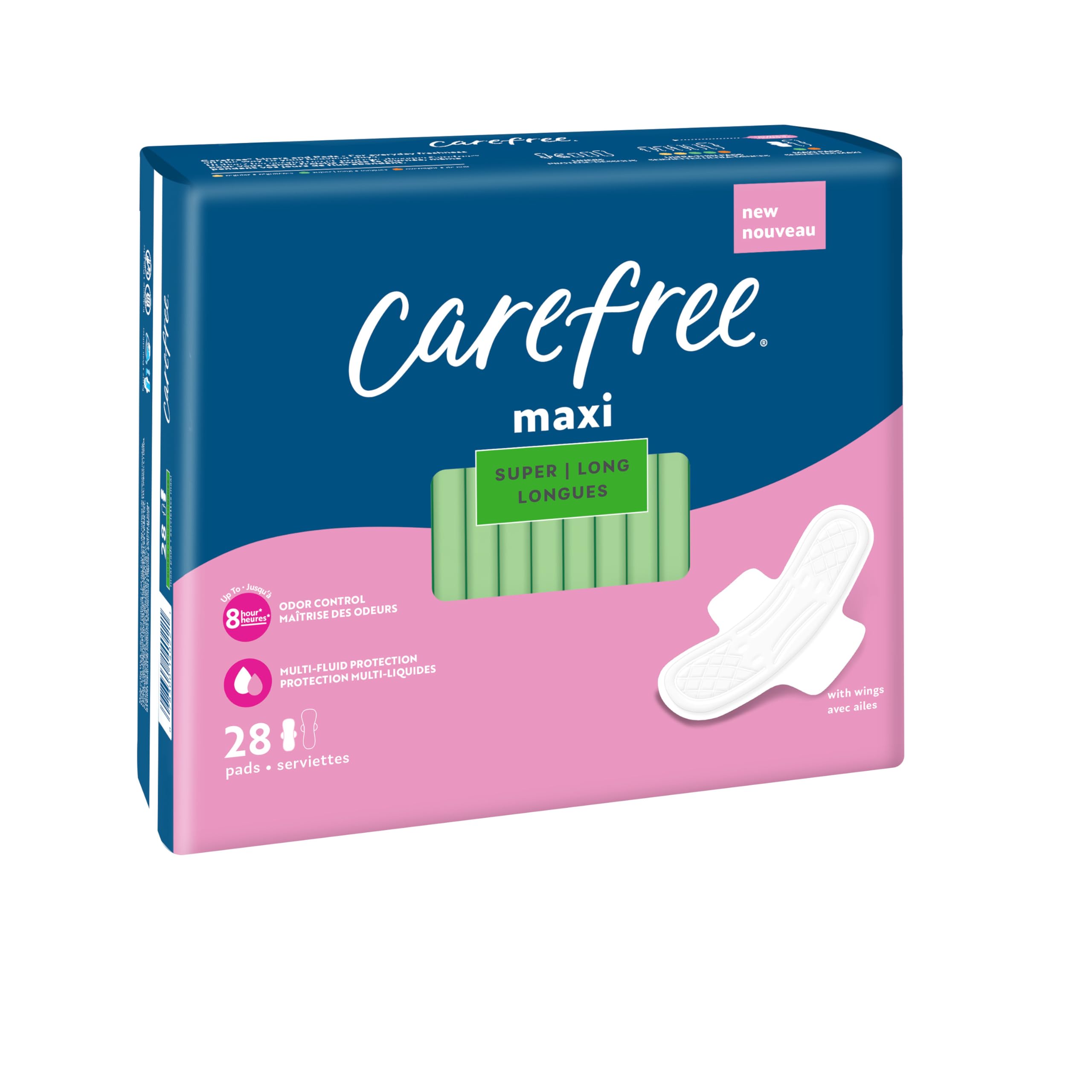 Carefree Maxi Pads for Women, Super/Long Pads with Wings, 28ct | Carefree Pads, Feminine Care, Period Pads & Postpartum Pads | 28ct (Pack of 1)