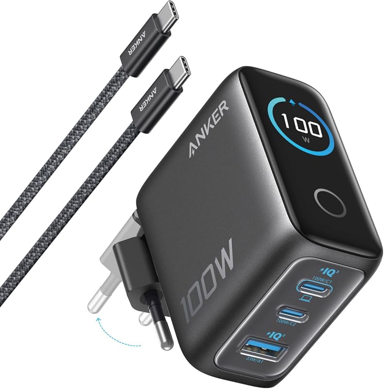 Cargador Carga Rapida USB C 100W con 3 Puertos GAN