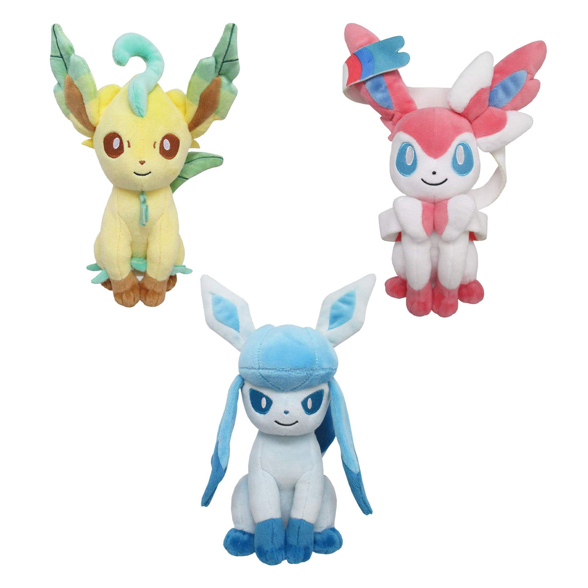 PAPCOOL Sylveon Glaceon Leafeon Plush- Eevee Evolutions Plush Stuffed Animal- Pack 3