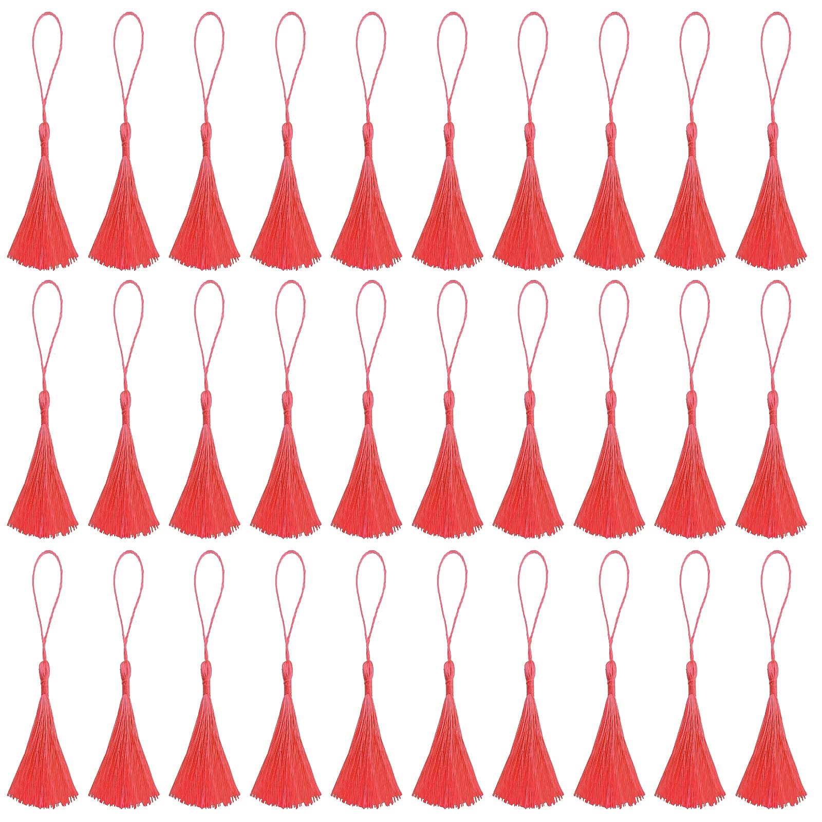 Photo 1 of VAPKER 30 Bright Coral Tassels 13cm/5-Inch Silky Handmade Soft Mini Tassels with 2-Inch Cord Loop for Jewelry Making, DIY Projects, Bookmarks