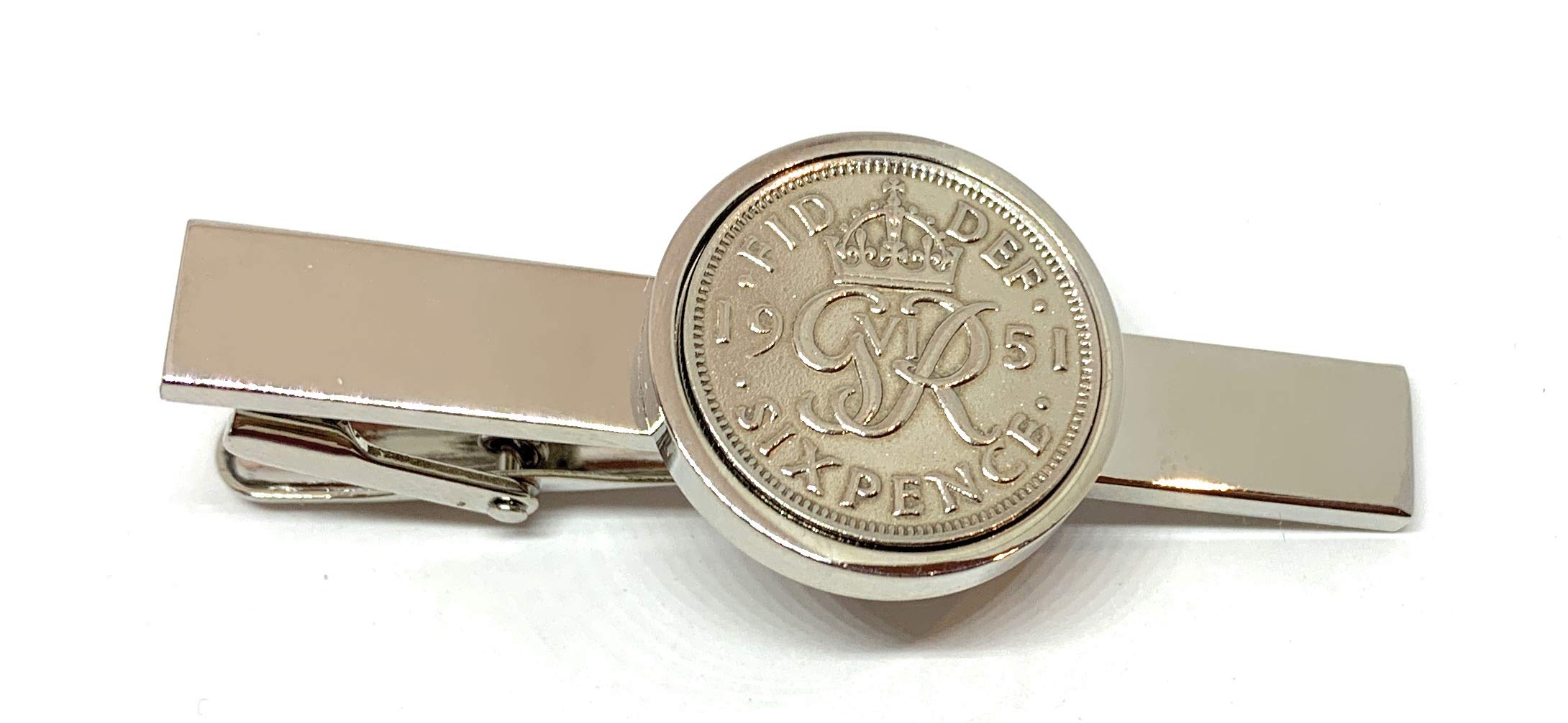 Premium 1951 Sixpence Tie Clip for a 75th Birthday cufflinks