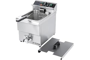 Adcraft Single Tank Deep Fryer with Faucet, 25 lb Capacity, Heavy-Duty with Thermostatic Controls, NSF Certified, 208V, 6 Liter, Stainless Steel