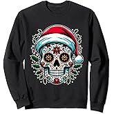 Merry Christmas Sugar Skull Santa Hat Family Xmas Sweatshirt