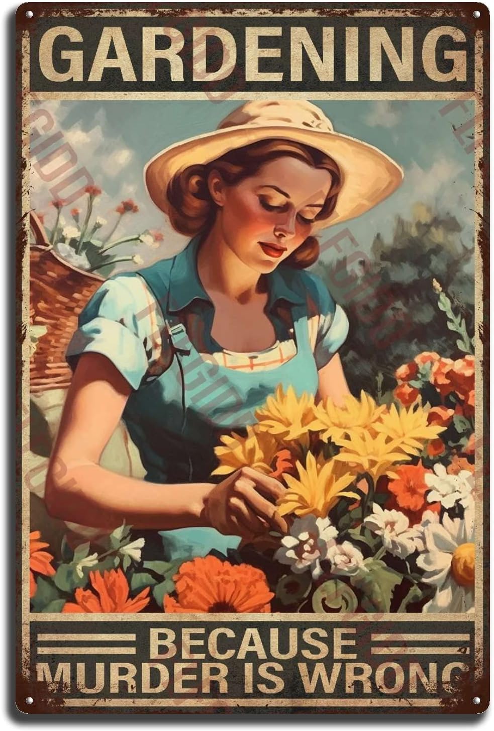 Plaques & Wall Art - FLFGIDD Vintage Decor Garden Gardening Metal Tin Sign Gardening Because Murder is Wrong Funny Vintage Garden Plant Wall Decoration Wall Decor Man Cave Garage Far Bar Pub 8x12inch