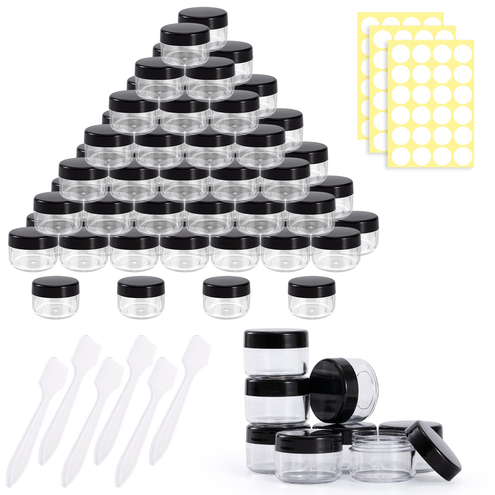 Pack of 60 Containers, 15 ml Empty Container Clear Jar Sample Transparent Cream Glass Cosmetic Bottle Container with Screw Cap Travel Set, Used for Lip Balm, Lotion (Black)