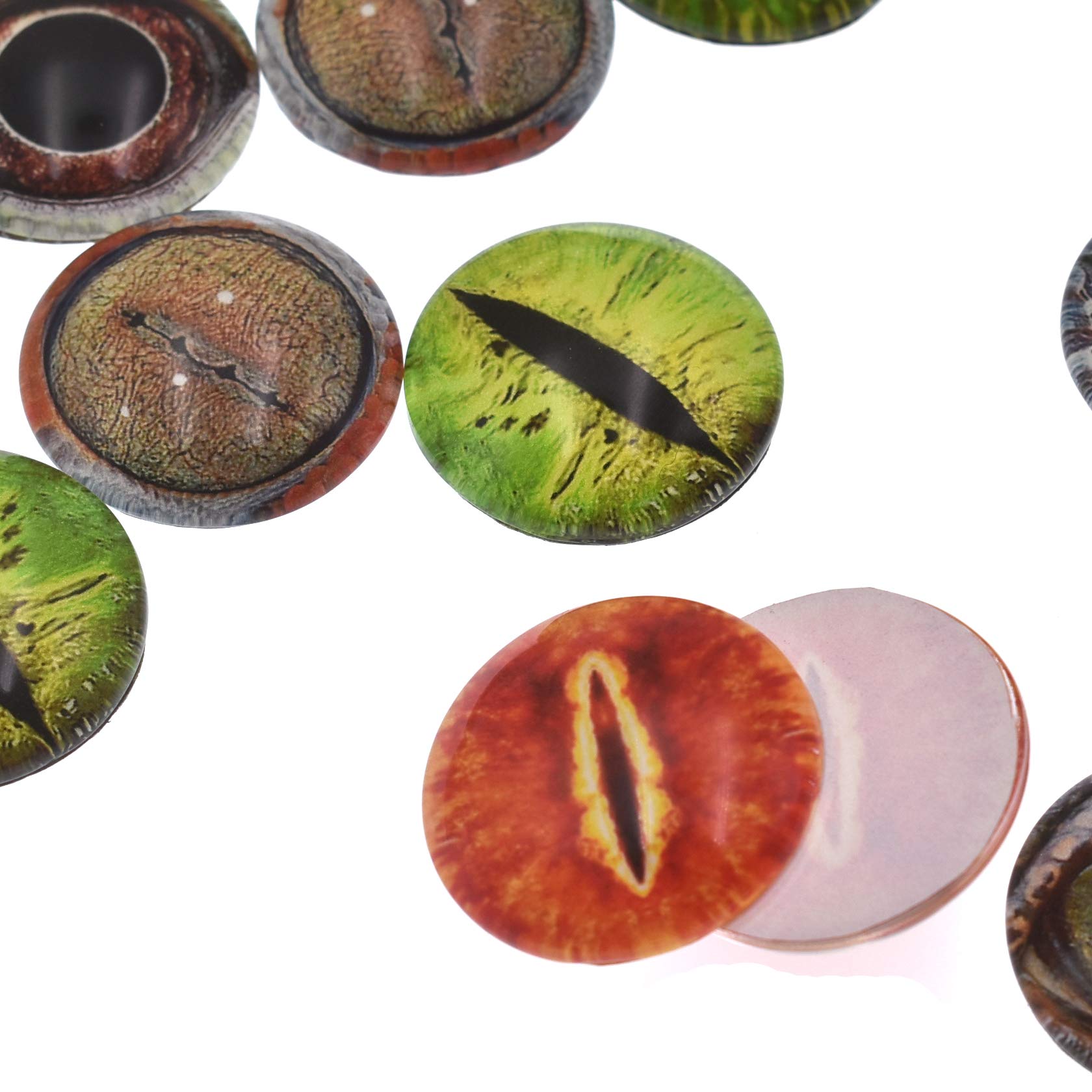 10 Pairs 25mm Glow in the Dark Glass Dinosaur Eyes Round Dome Glass Cabochons Flatback for DIY Craft Clay Animal Lizard Eyes