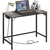 HOOBRO Computer Desk, Home Office Desk with Power Outlet, Modern Study Writing Desk with 3 Hooks for Study Room, Home Office, Sturdy and Stable, Easy to Assemble, Charcoal Gray and Black BC40UDN01