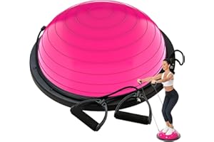DrfzCa Balance Ball Trainer-Half Ball for Yoga with Resistance Band and Foot Pump, Improve Workout Half Balance Ball,Exercise Balance Ball for Stability Training and Home Gym