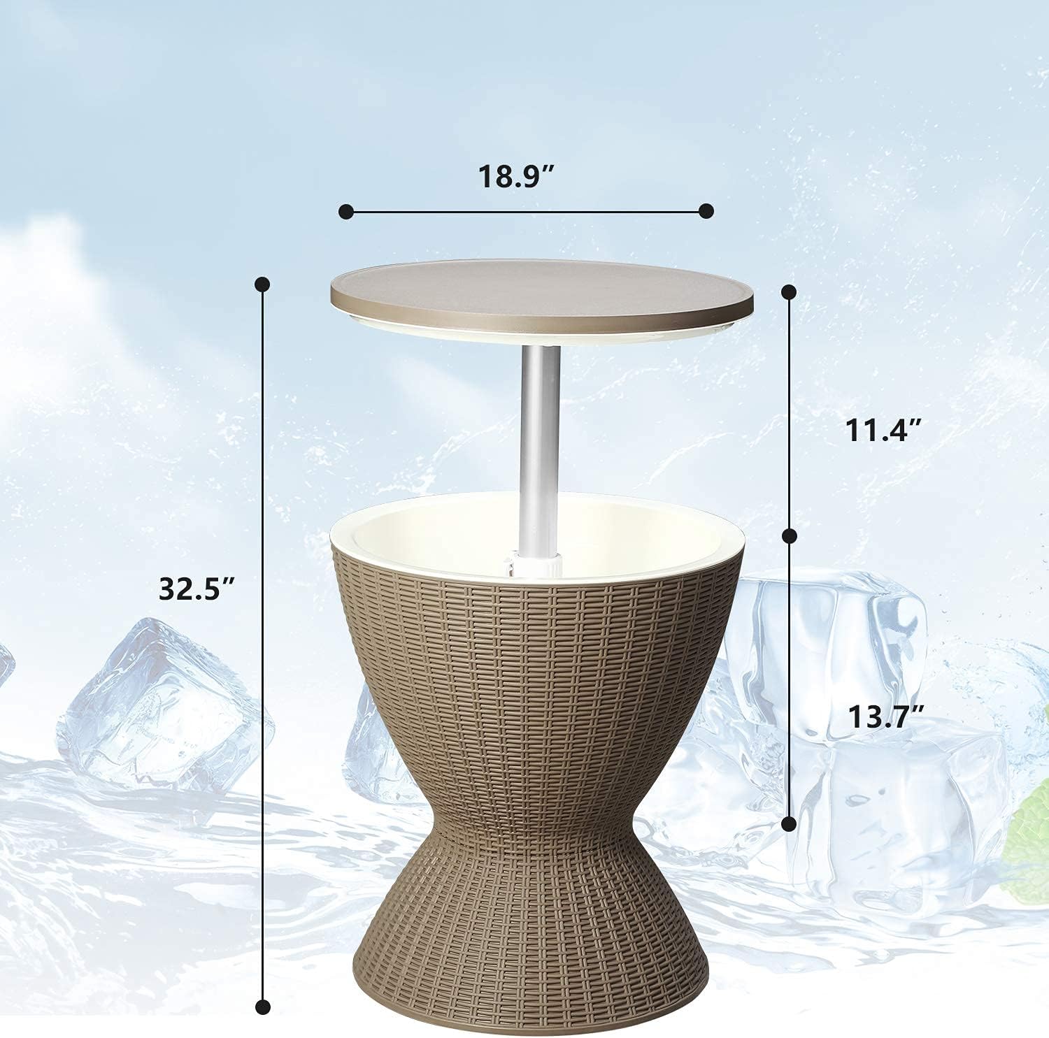 DOIT Height Adjustable Cool Bar Outdoor Patio Table,All-Weather Cool Wicker Bar Table with Ice Bucket for Party, Pool, Deck, Beach (Coffee, Modern): Kitchen & Dining