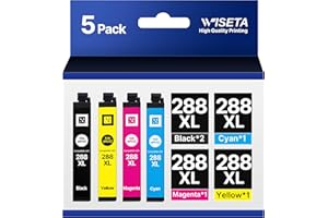 (Latest Chip) 288 Ink Cartridges for Epson Printer 5 Pack Remanufactured for Epson 288 XL Ink Cartridges 288XL T288 T288XL Co