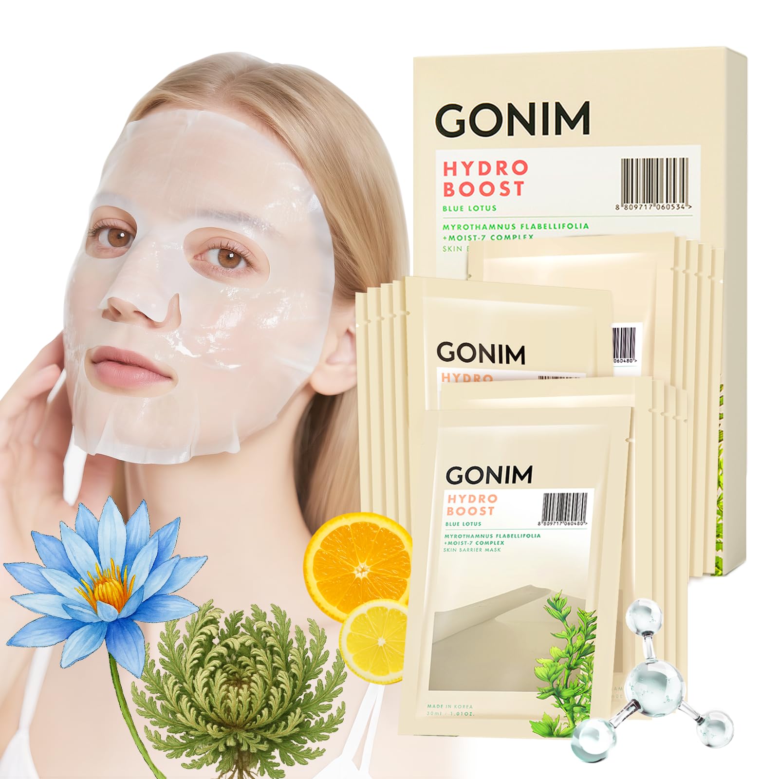 Photo 1 of *** 3 pk bundle **** GONIM Face Mask Korean Skin Care with Hyaluronic Acid Serum & Collagen Activation, Hydrating Face Masks Skincare with Vitamin C, Moisturizing Sheet Mask for All Skin, Korean Face Mask 15 Sheets