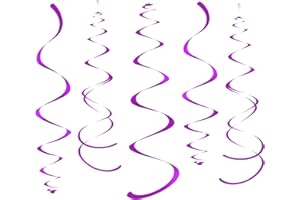 WEVEN Purple Party Hanging Swirl Decorations Plastic Streamer for Ceiling, Pack of 28