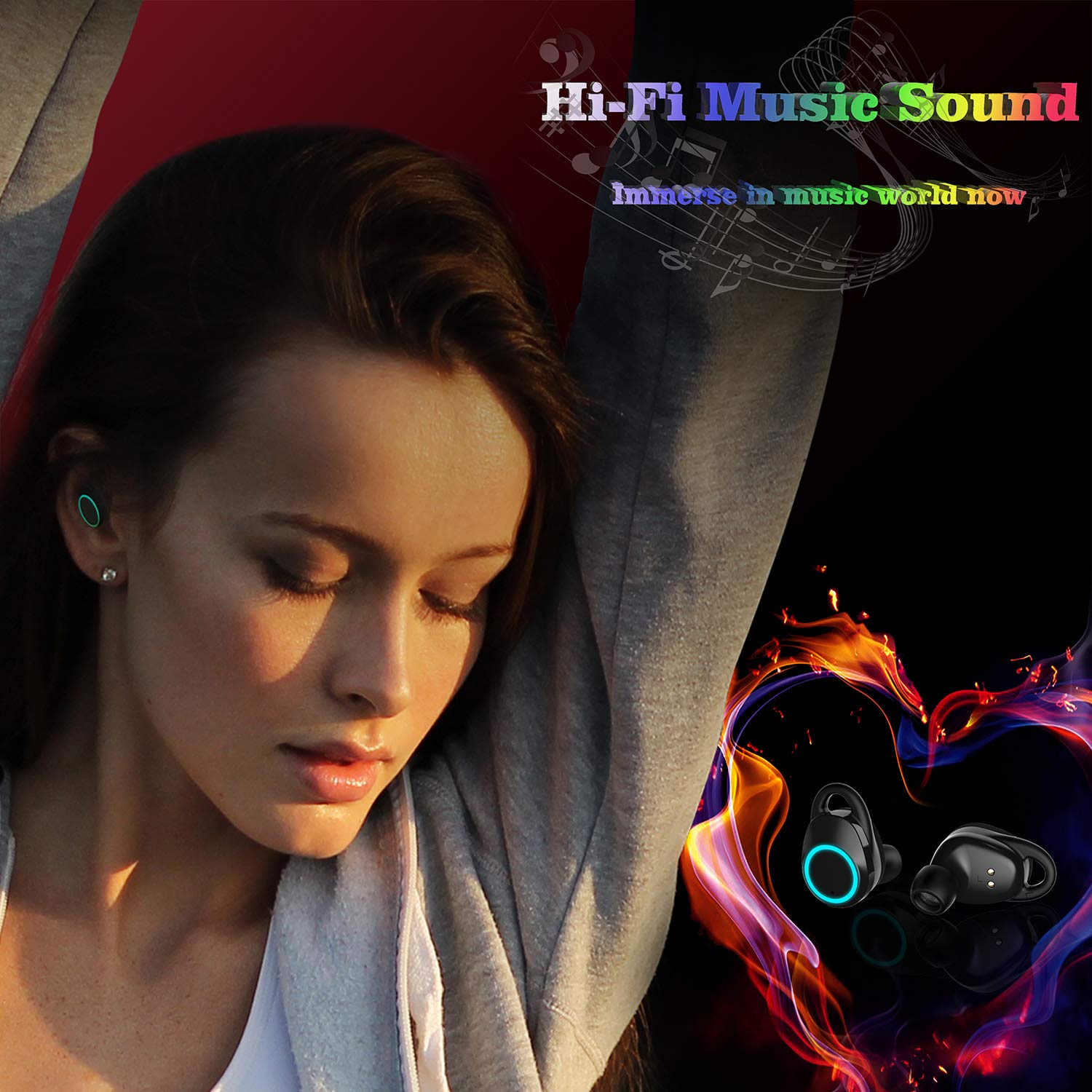 True Wireless Earbuds, Bulife TWS Bluetooth 5.0 Headphones, in-Ear Stereo Wireless Earphones, Deep Bass 3D Stereo Sound Headset for Running Sports,Portable Charging Case