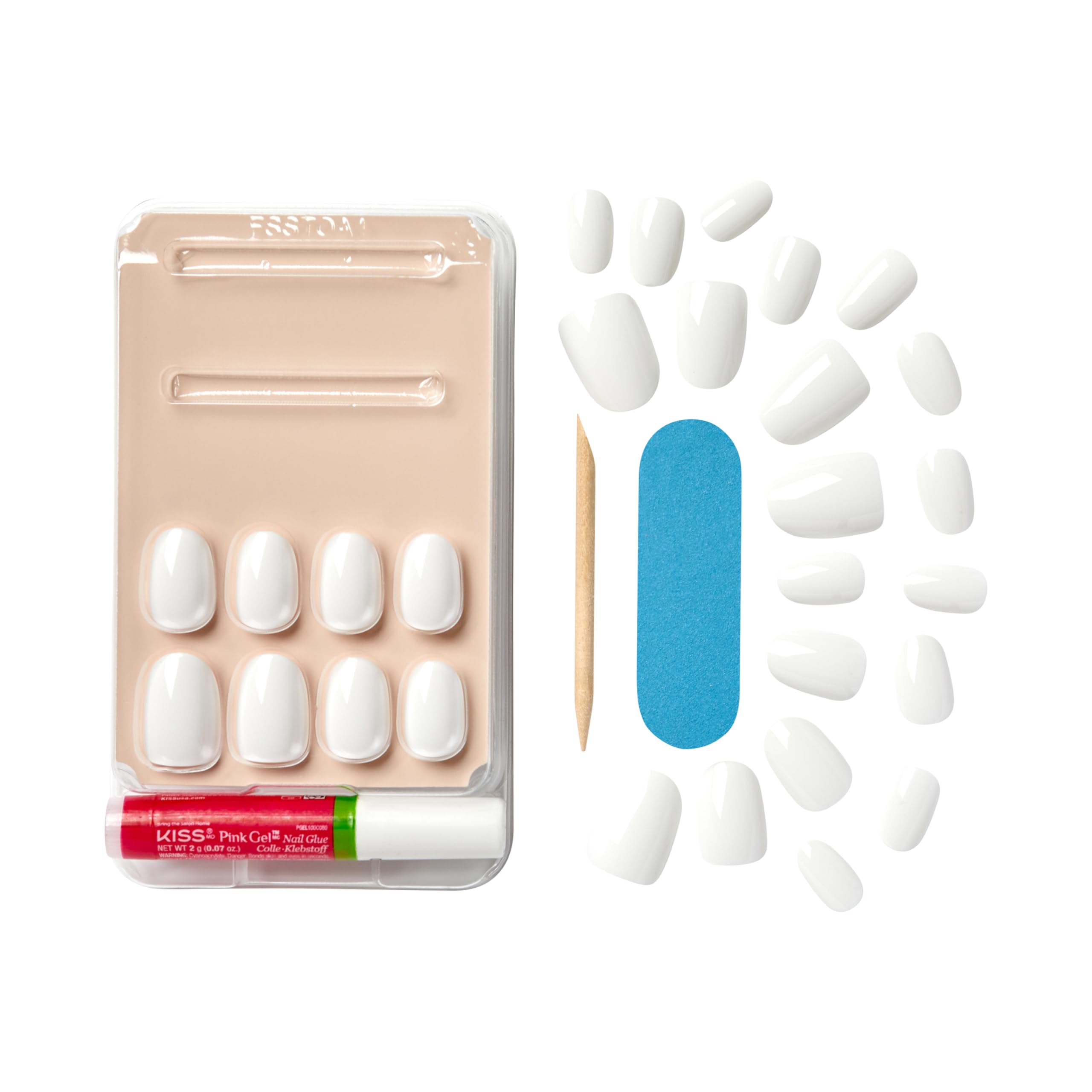 KISS Gel Fantasy, Press-On Nails, Nail glue included, 'Happy Hands', White, Short Size, Oval Shape, Includes 28 Nails, 2g glue, 1 Manicure Stick, 1 Mini File - Image 3