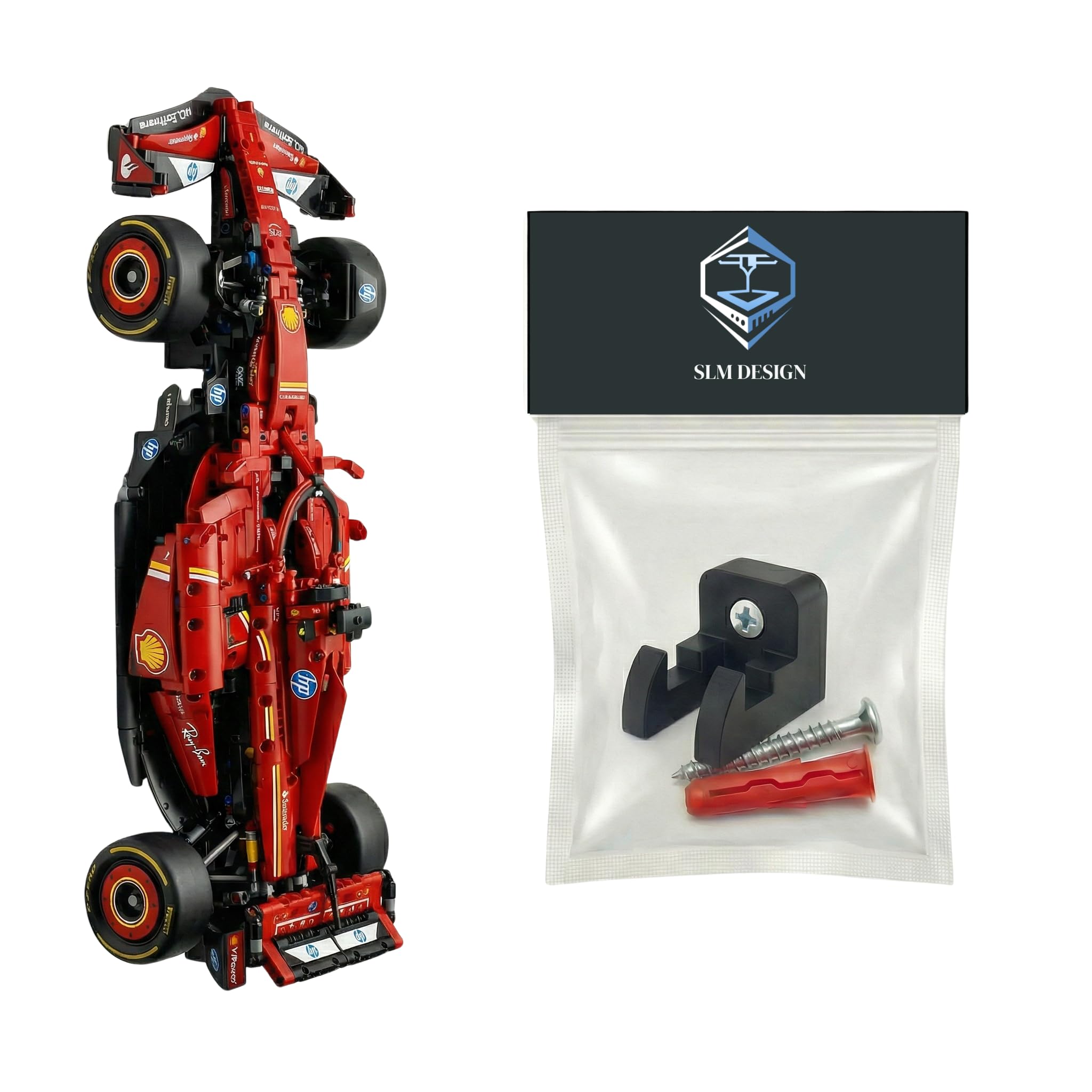 SLM Design Wall Mount Compatible with LEGO F1 Technic Ferrari SF-24 Car (42207) – Floating Display Bracket, Black, Made in UK (Vertical Display Mount)