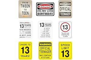 WERNNSAI 13th Birthday Party Decorations - 9PCS Wall Signs Funny Tags for Teenagers 13 Year Old Party Decor Yellow Caution Logos on Door Windows Yard Garden Banner Party Supplies Picture Props