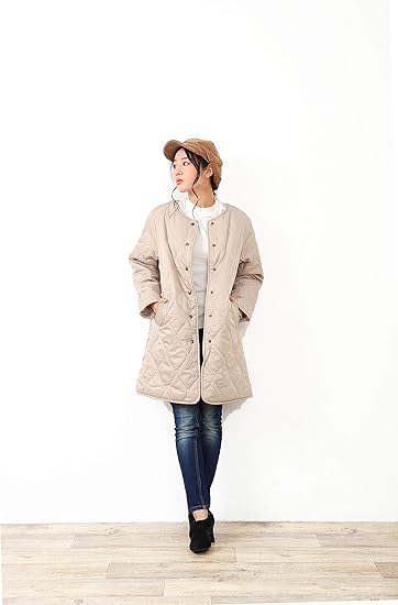 Amazon 特別価格 ザンパ Zampa ノーカラ キルティングコート裏ボアコート ベージュ M Free コート ジャケット 通販