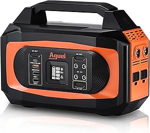 Aguei Portable Power Station?=90% High Efficiency?Solar Charger, 400W (Peak 650W) AC Outlets, 380Wh Low-loss Lithium Backup Battery, Light Weight Solar Powered Generator with Flashlights for Camping, Outdoor and Home Emergency(Solar Panel not included)