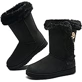 Obtaom Women&rsquo;s winter snow boots Short Mid Calf fashion boot Art Resin button Faux Suede boots for women