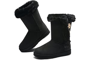 Obtaom Women’s winter snow boots Short Mid Calf fashion boot Art Resin button Faux Suede boots for women