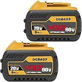 LONG FIT 2 Packs Replace for DeWalt 60V MAX Batteries DCB609 DCB612 DCB615 Batteries 9.0Ah Battery Compatible with Original 20V/60V Power Tools and Chargers