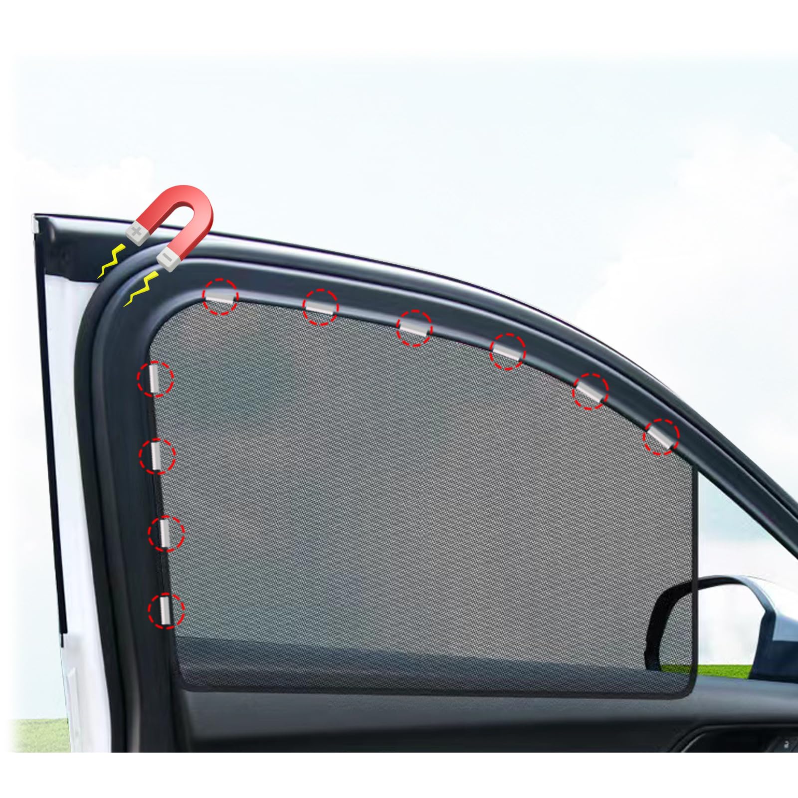 Photo 1 of Magnetic Car Side Window Shade (2 Pcs) - 27"x20" Universal Fit for Standard Cars, 10 Adjustable Magnets, 5D Carbon Fiber, UV/Heat Shield for Baby & Pets | Check Steel Frame & Size Before Purchase