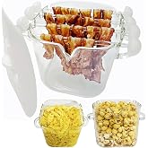 Glass Microwave Bacon Cooker, Silicone Lid, 4 Glass Skewers, 100oz | 16pcs Batch, 450℃ Heat Resistant, Microwave Popcorn Popper, Ramen Noodle Bowl, Vegetable Steamer