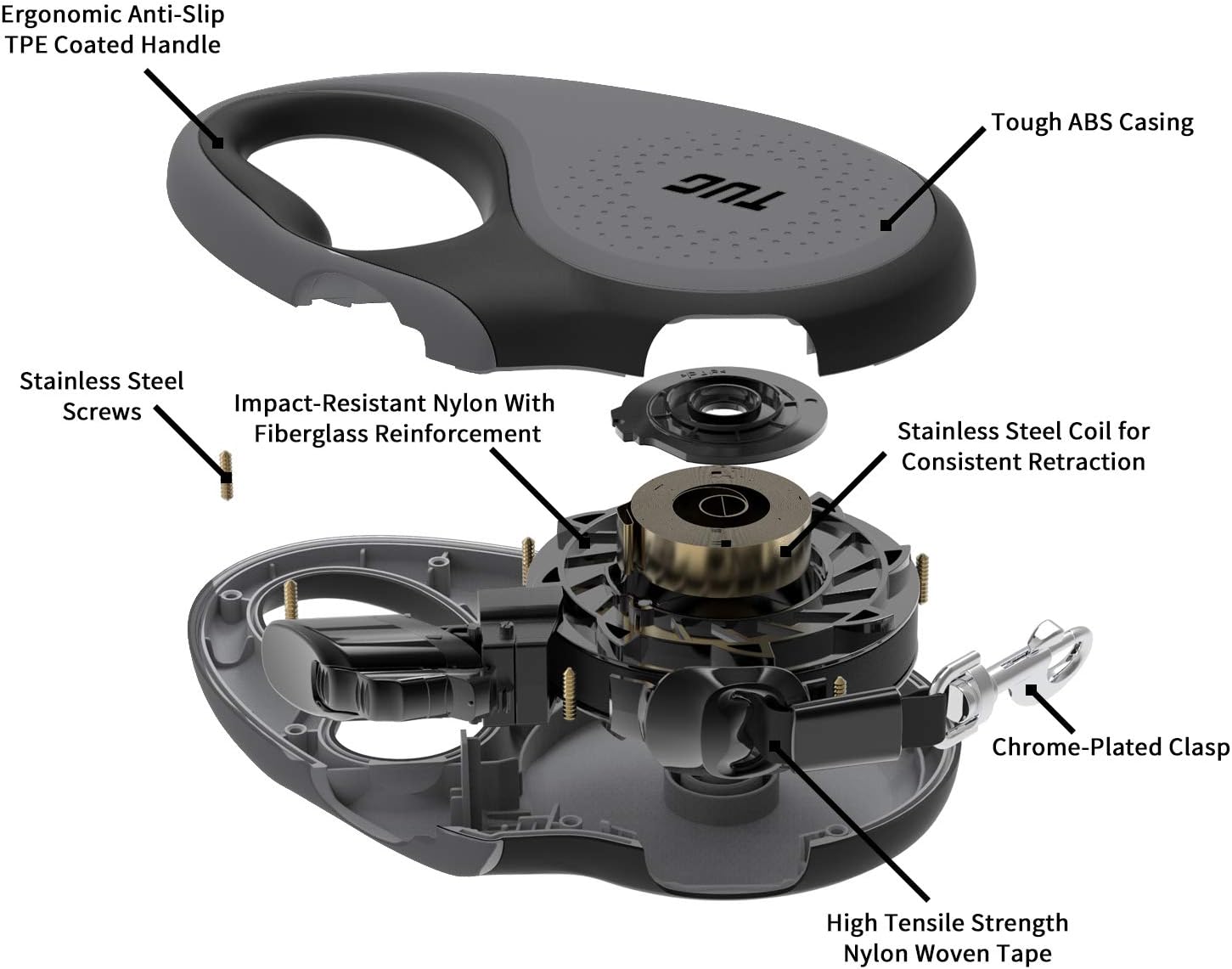 TUG 360° Tangle-Free Retractable Dog Lead for Up to 25 kg Dogs, Grey, M (Pack of 1) - Image 3