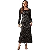 Halobelle Women Lace Dress Long Sleeve Floral Maxi Dresses Romantic Bodycon Elegant Wedding Dress