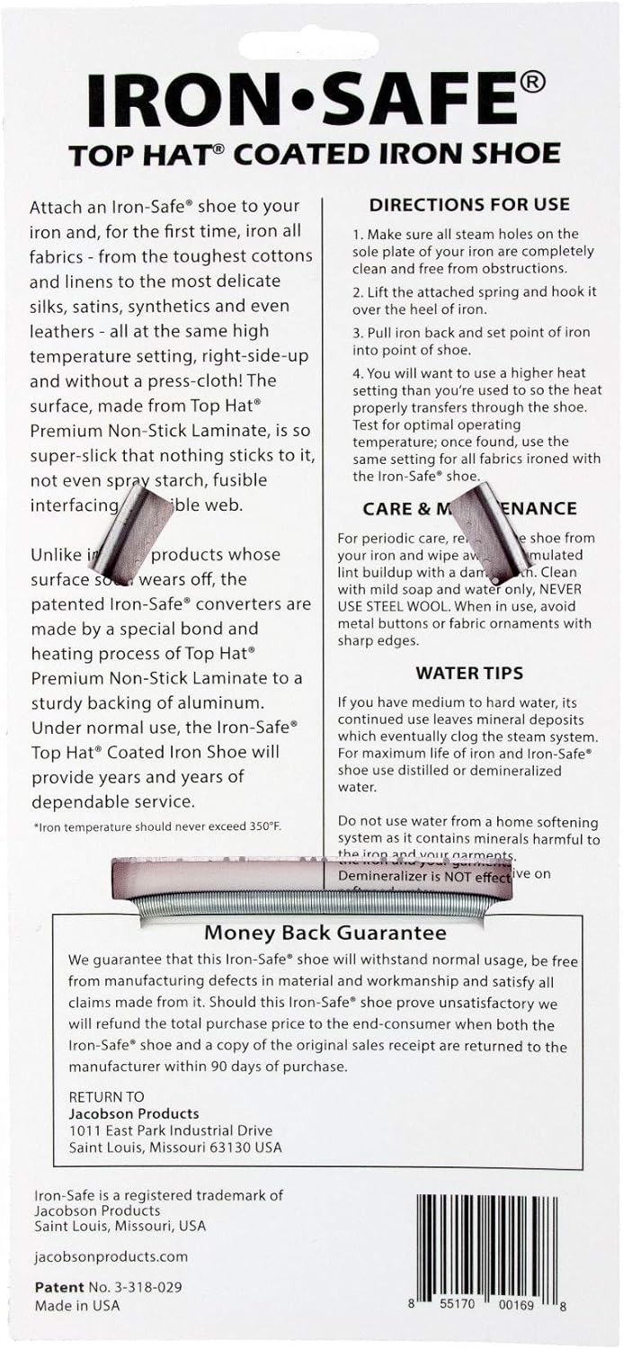 Jacobson Products Iron Safe Top Hat Premium Quality Ironing Shoe & Sole Plate - Prevents Scorching, Sticking & Shine: Arts, Crafts & Sewing