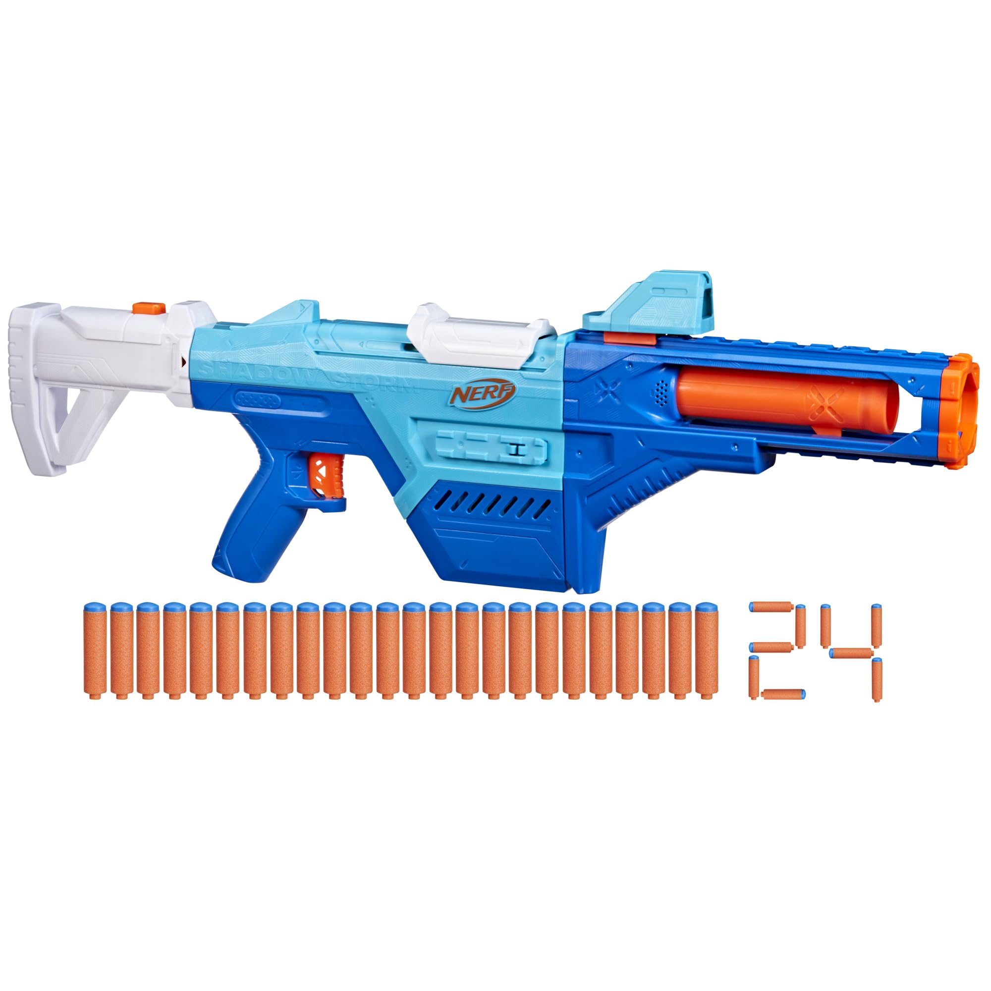 Nerf N Series Shadow Storm Dart Blaster, Stock, Barrel, Sight, 24 Nerf N1 Darts, Compatible Only with Nerf N Series Blasters, Kids Gifts, Age 8+