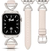 Minyee Leather Band Compatible with Apple Watch Bands 38/40/41/42/44/45/46/49mm Women, Slim Dressy Premium Leather Strap with A-Shape Metal Buckle for iWatch Series 11 10 9 8 7 6 5 4 SE/Ultra 3 2 1