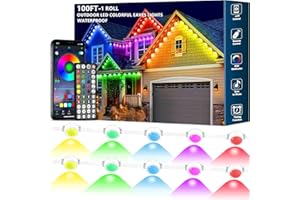 Sxlofty 100FT Permanent Outdoor RGB Lights,IP67 Waterproof Smart LED Eaves Lights with App/Remote Control,for Christmas and All Holiday Decor,Daily and Accent Lighting,House Roof and Garden Lighting