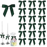 50 PCS Dark Green Twist Tie Bows 2.5" Satin Ribbon Bows Decor for Gift Wrapping Craft Treat Bags Cake Pop Basket, Wedding Baby Shower Birthday Party Favors