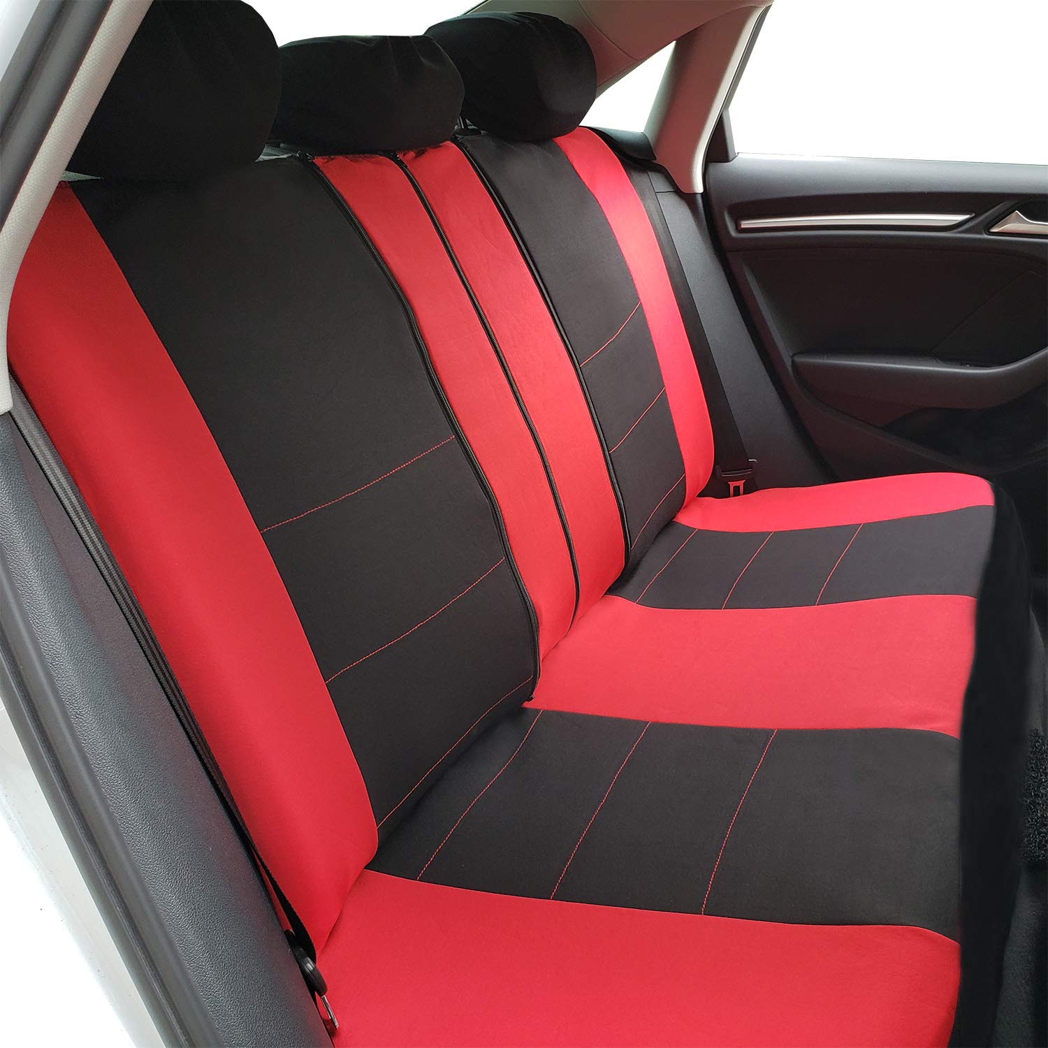 Full Coverage Car Seat Covers, Full Set Seat Covers of 5 Detachable Headrests and Solid Bench, Universal Auto Seat Protector Fit Most Car, Truck, SUV, or Van, Non Slip, Airbag & Split Ready, Black&Red