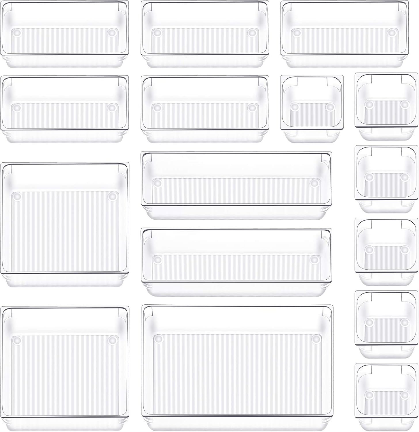 16 PCS Drawer Organizer Plastic Makeup Drawer Organizer 5 Size Silverware Drawer Organizer Versatile Kitchen Utensil Bathroom Office Storage Drawer Divider Bin Tray for Desk Dresser Vanity Cabinet