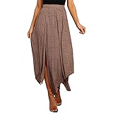 Bdcoco Womens Boho Polka Dot Pleated Skirt Casual High Waist Side Slit A-Line Skirt