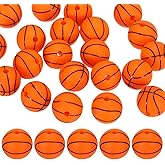M METERXITY 25-Pack Sports Ball Beads 12mm Orange Red Round Loose Rubber Basketball Beads Silicone Craft Smooth Sports Ball Small Hole with 2mm for DIY Crafts/Bracelet/Necklace