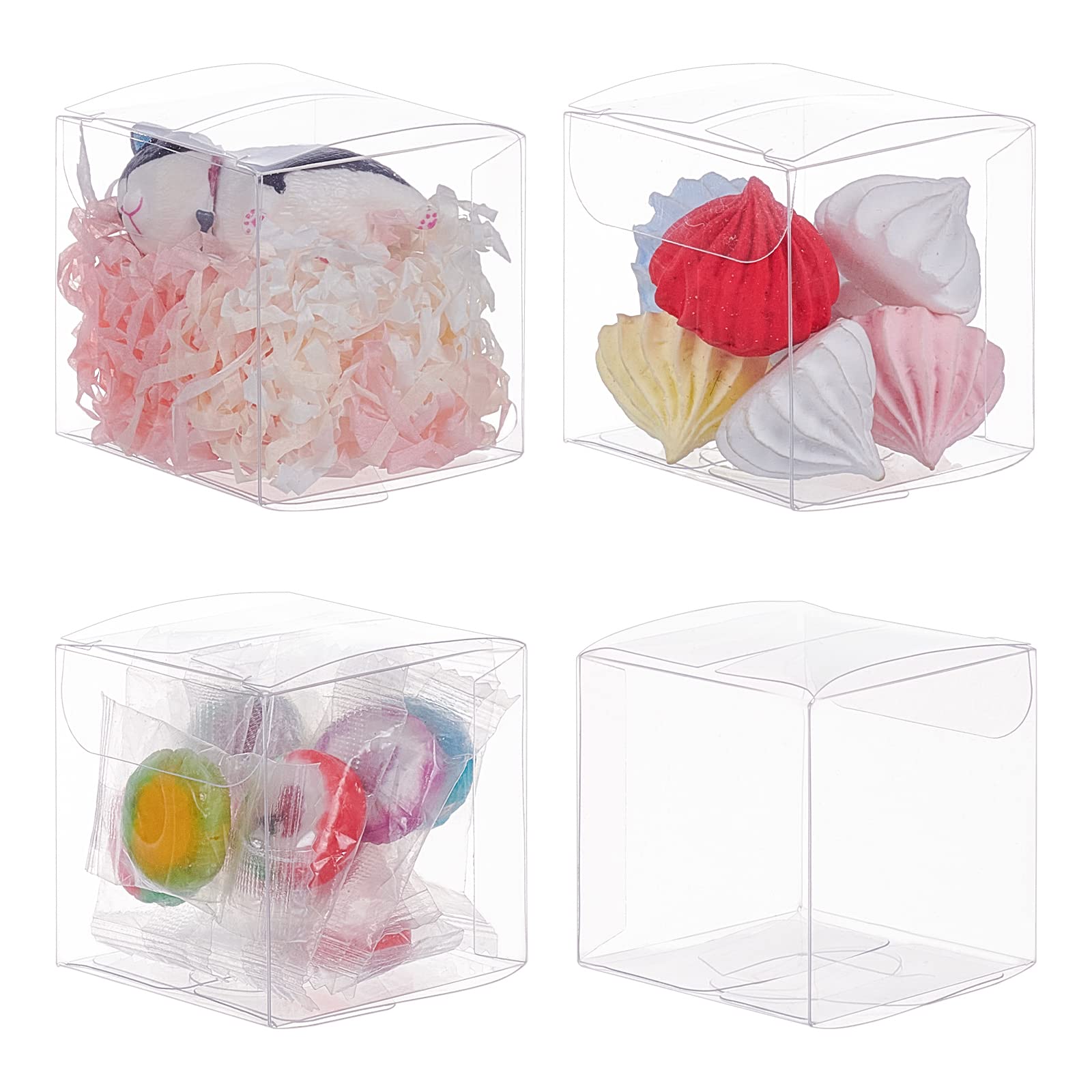 BENECREAT 20PCS Clear Gift Boxes 5x5x5cm Square PET Wedding Favour Boxes with Protective Film for Candy Chocolate Cake