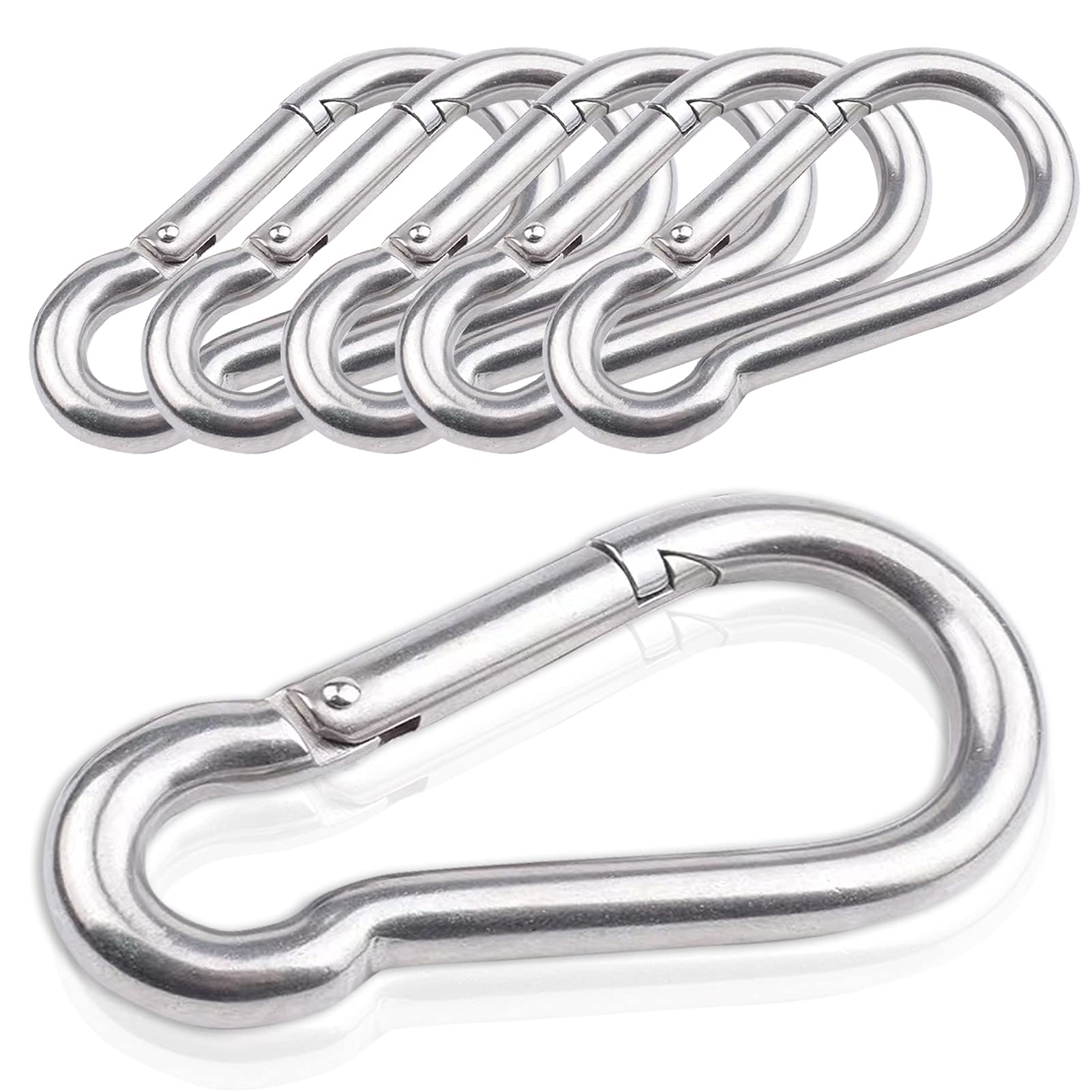 LAMXD 6 Pcs Stainless Steel M6 Carabiner Clips, Heavy Duty, Small, For Hiking, Camping, Fishing, Dog Leash & More