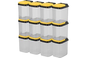 Buddeez Bits and Bolts Storage Containers - Storage Bins with Lids - Bulk Organizer for Workshop, Pantry, or Garage Supplies - 1 Quart 12 Pack