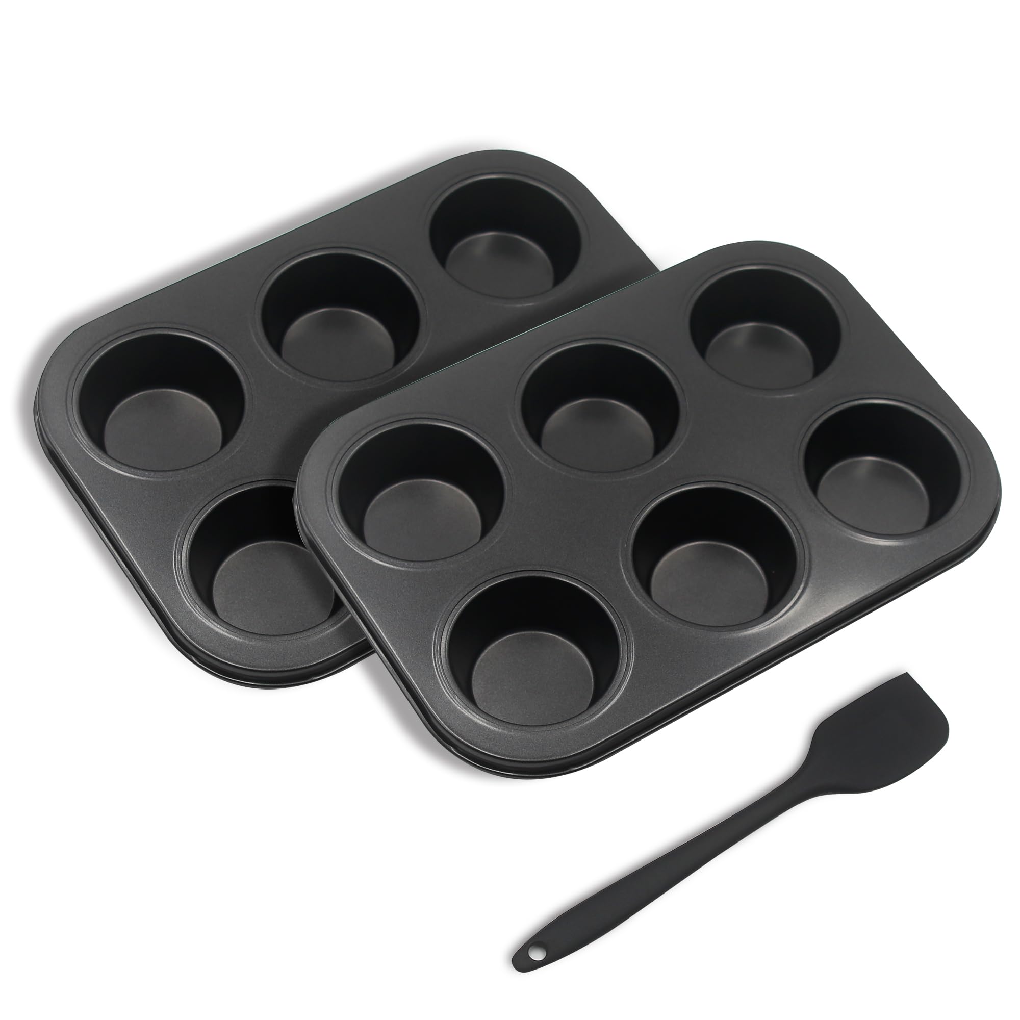 Photo 1 of Bakexcel Non-Stick Muffin Pans, 6-Cup Standard Baking Pans Set of 2 with a Scraper for Perfect Muffins & Cupcakes