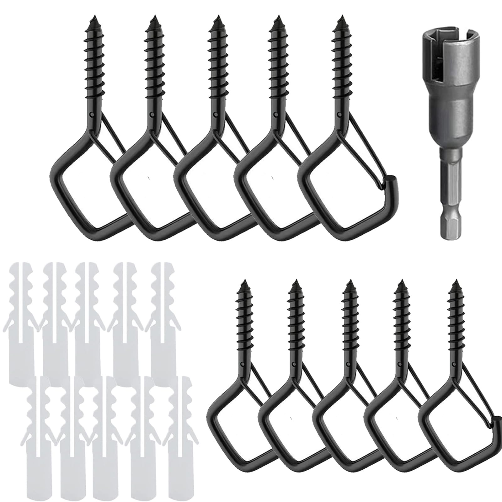 10 Pcs Screw Hooks,Black Metal Ceiling Hooks for Outdoor Christmas String Light,Screw in Hooks Ceiling Eye Hooks with Safety Buckle for Wall Cabinet,Christmas Party Light,Plants,Wind Chimes Hooks