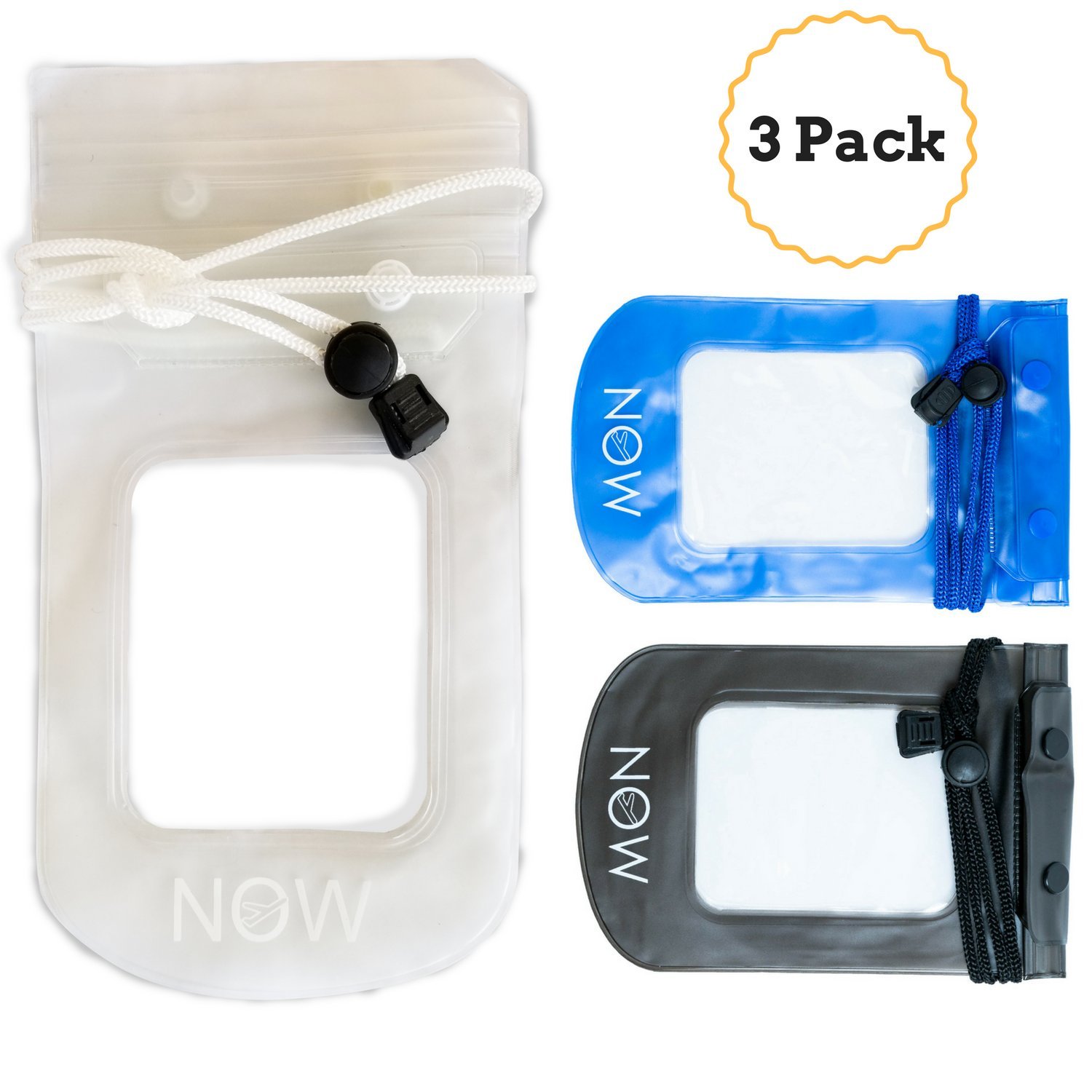 Waterproof Cell Phone Pouch 3 Pack Universal Dry Bag Case For Iphone Wallet Passport Cash Electronics Jewelry Black Blue White