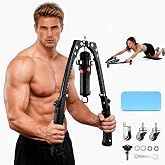 Adjustable 15 -Gear Hydraulic Chest Workout Equipment, Arm Trainer 22-440lb | 3-in-1 Twister Arm Exerciser with Ab Roller Wheel, Home Gym Core Trainer with Knee Pad for Men Women