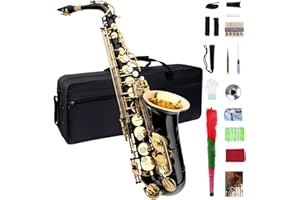 MEPERG Eb Alto Saxophone, Beginner Saxophone, Alto Sax, Saxophone for Beginners, Student Alto Saxophone, Professional Saxophone Alto, Saxaphone Adult, Beginner Saxophone, Saxofon (Black & Gold)