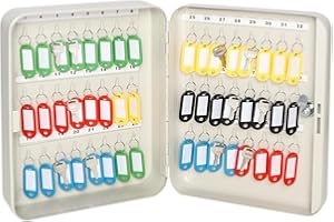 Kasten Key Cabinet Wall Mount with 48 Key Hooks,Steel Locking Key Storage Box, 11.81" x 9.45" x 2.95", Large White